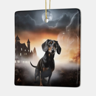 Ornement En Céramique Dachshund Halloween Épouvantable