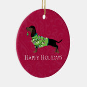 Ornement En Céramique Dachshund Happy Holidays Design (Droite)