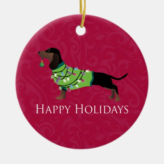 Ornement En Céramique Dachshund Happy Holidays Design (Devant)