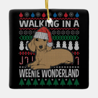 Ornement En Céramique Dachshund Marcher Dans Une Wonderland Weenie