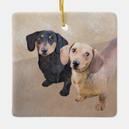 Ornement En Céramique Dachshund (Smooth) Peinture - Art Chien original (Devant)