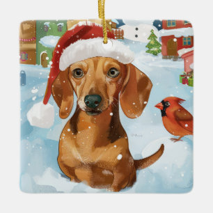 Ornement En Céramique Dachshund Winter Wonderland Christmas Joy