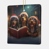 Ornement En Céramique Dachshunds Noël Caroling Festive Festive (Gauche)