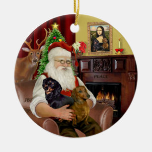 Ornement En Céramique Dachshunds Père Noël-Deux (BT+rouge)