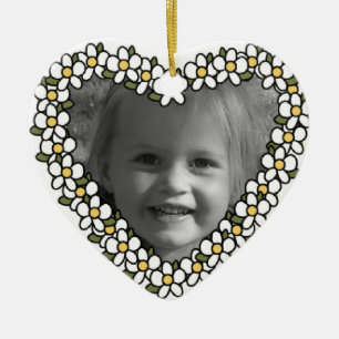 Ornement En Céramique Daisy Heart Ajouter Photo Custom Keepsaké Ornamen