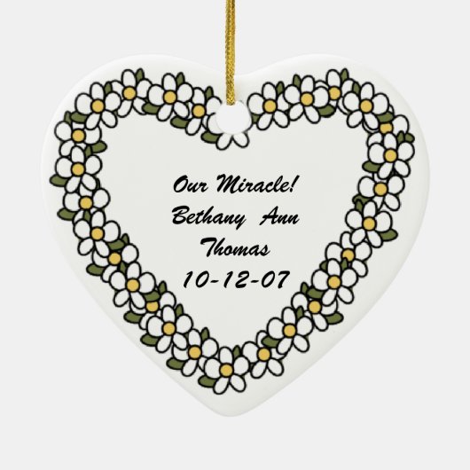 Ornement En Céramique Daisy Heart Ajouter Photo Custom Keepsaké Ornament (Dos)