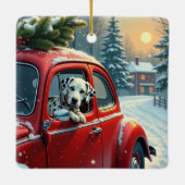Ornement En Céramique Dalmatian Snowy Car Ride Christmas Painting (Dos)