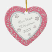 Ornement En Céramique Damas rose Faux Diamond Premier Noël (Devant)