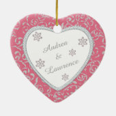 Ornement En Céramique Damas rose Faux Diamond Premier Noël (Dos)