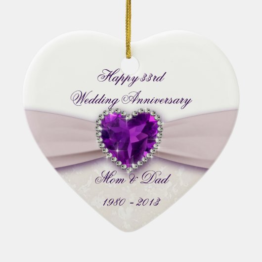Ornement En Céramique Damask 33e anniversaire de Mariage (Dos)
