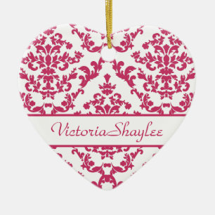 Ornement En Céramique Damask rose #2 personnalisable