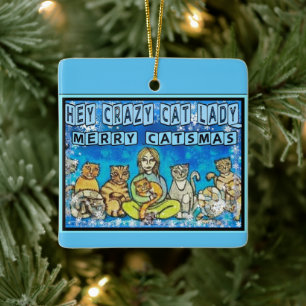 Ornement En Céramique Dame du Crazy Cat