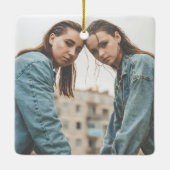 Ornement En Céramique Dark Green Two Photo Snowfall Best Friends Photo (Dos)