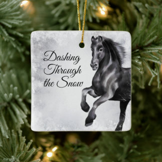 Ornement En Céramique Dashing Through the Snow Beautiful Horse Christmas