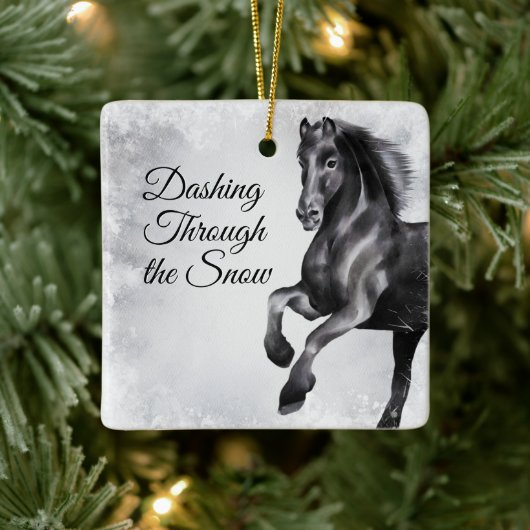 Ornement En Céramique Dashing Through the Snow Beautiful Horse Christmas (Arbre)