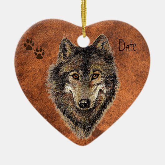 Ornement En Céramique Dated Custom, Wolf, Wolf & Traces Animal (Devant)