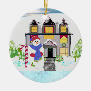 Ornement en céramique de bonhomme de neige et mais