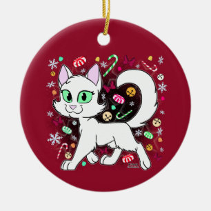 Ornement en céramique de chat de Noël (Rouge)