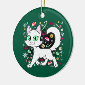 Ornement en céramique de chat de Noël (Vert) (Gauche)