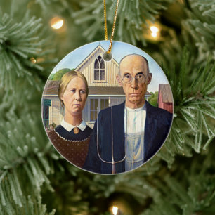 Ornement en céramique de l'icône American Gothic d