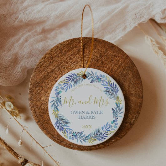 Ornement en céramique de Noël bleu et or