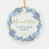 Ornement en céramique de Noël bleu et or (Devant)