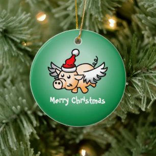 Ornement en céramique de Noël Cochon Volant