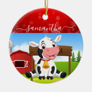 Ornement en céramique de Noël de la vache de bébé