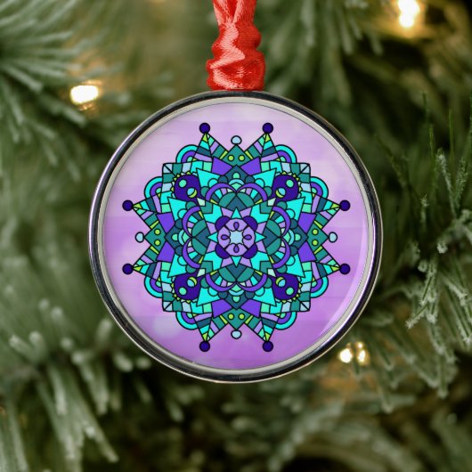 Ornement en céramique de Noël Mandala bleu et viol (Arbre)