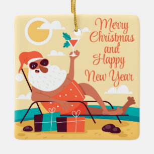 Ornement en céramique de Père Noël tropical