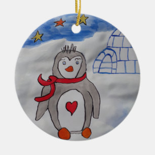 Ornement en céramique de pingouin d'hiver