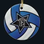 Ornement En Céramique 🏐 de volley-ball Blue and Black Star<br><div class="desc">Volleyball Sport Joueur ornement de Noël prêt pour vous à personnaliser. Faites un merveilleux cadeau personnalisé pour votre joueur de volley, entraîneur, ventilateur, etc... ⭐ Ce Produit est 100% Personnalisable. *****Cliquez sur le BOUTON PERSONNALISER pour ajouter, supprimer, déplacer, redimensionner, modifier, tourner, etc... n'importe quel graphique ou texte ou utilisez les...</div>