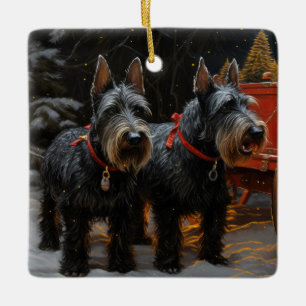 Ornement En Céramique Décor de Noël écossais Terrier Snowy Sleigh