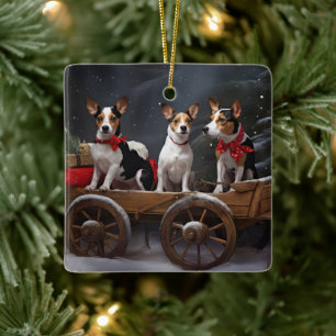 Ornement En Céramique Décor de Noël Rat Terrier Snowy Sleigh