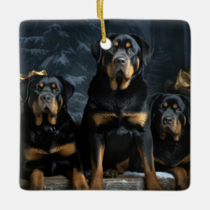 Ornement En Céramique Décor de Noël Rottweiler Snowy Sleigh