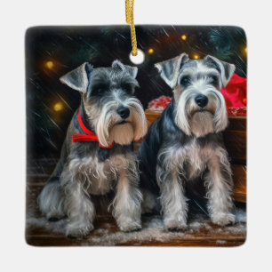 Ornement En Céramique Décor de Noël Schnauzer Snowy Sleigh