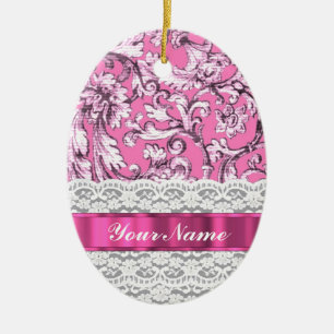 Ornement En Céramique Dentelle rose fleurie motif