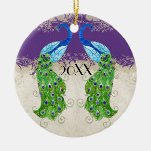 Ornement En Céramique Dentelle vintage crème pourpre du paon n de style