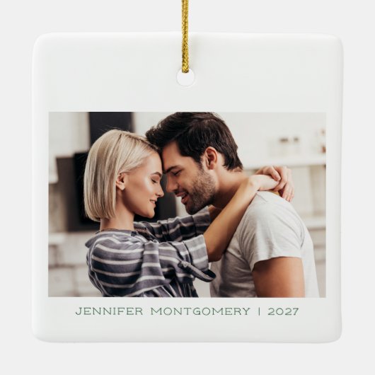 Ornement En Céramique Dernier Noël vert comme Miss Photo personnalisée (Dos)