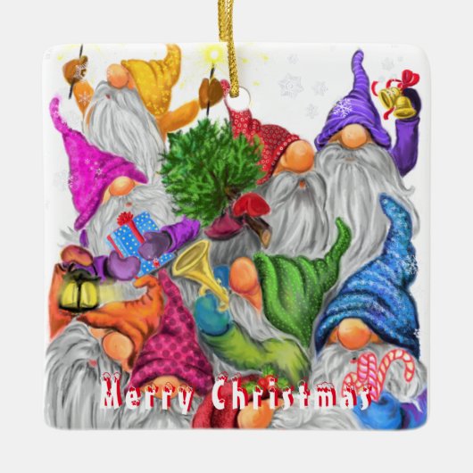 Ornement En Céramique Dessin de la fête Gnome de Noël Joyeux (Devant)