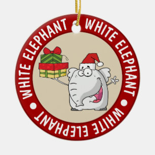 Ornement En Céramique Dessin-dessin de l'éléphant blanc Santa Hat