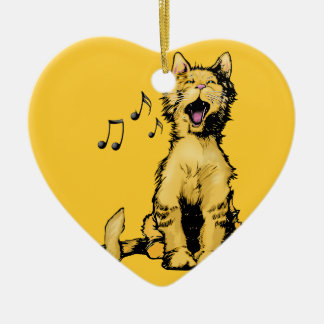 Ornement En Céramique Dessin orange de chat de chant mignon avec les