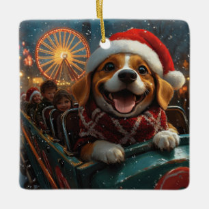 Ornement En Céramique Dessous de verre à rouleaux de chien beagle Noël