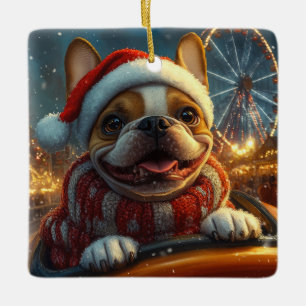 Ornement En Céramique Dessous de verre à rouleaux de chien de boîte Noël