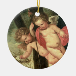 Ornement En Céramique Deux anges volants, jugeant la couronne des épine