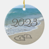 Ornement En Céramique Deux Coeurs de sable sur la plage (Dos)