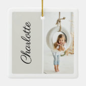 Ornement En Céramique Deux photo minimum Nom Customisé gris clair (Dos)