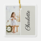 Ornement En Céramique Deux photo minimum Nom Customisé gris clair (Devant)