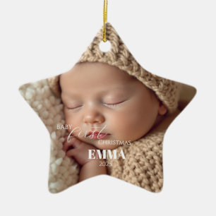 Ornement En Céramique Deux Photos Minimaliste Premier Noël de Bébé