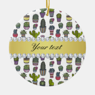 Ornement En Céramique Diamants à billes d'or Cactus Faux